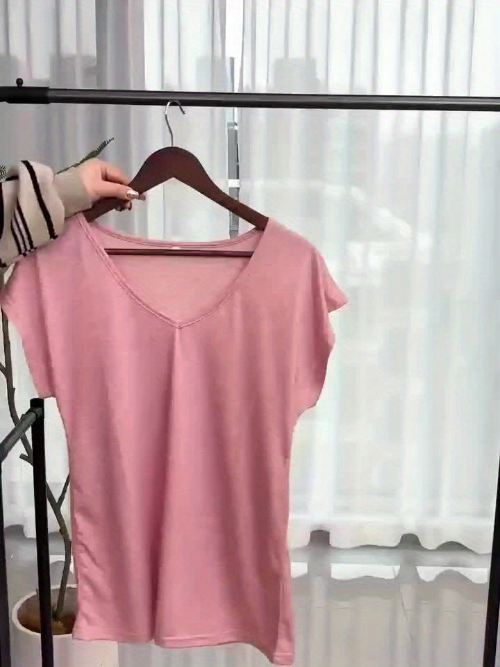 Bottom Board - 5 einfarbige T-Shirts mit V-Ausschnitt, lässige Kurzarm-T-Shirts für Frühling und Sommer, Damenbekleidung