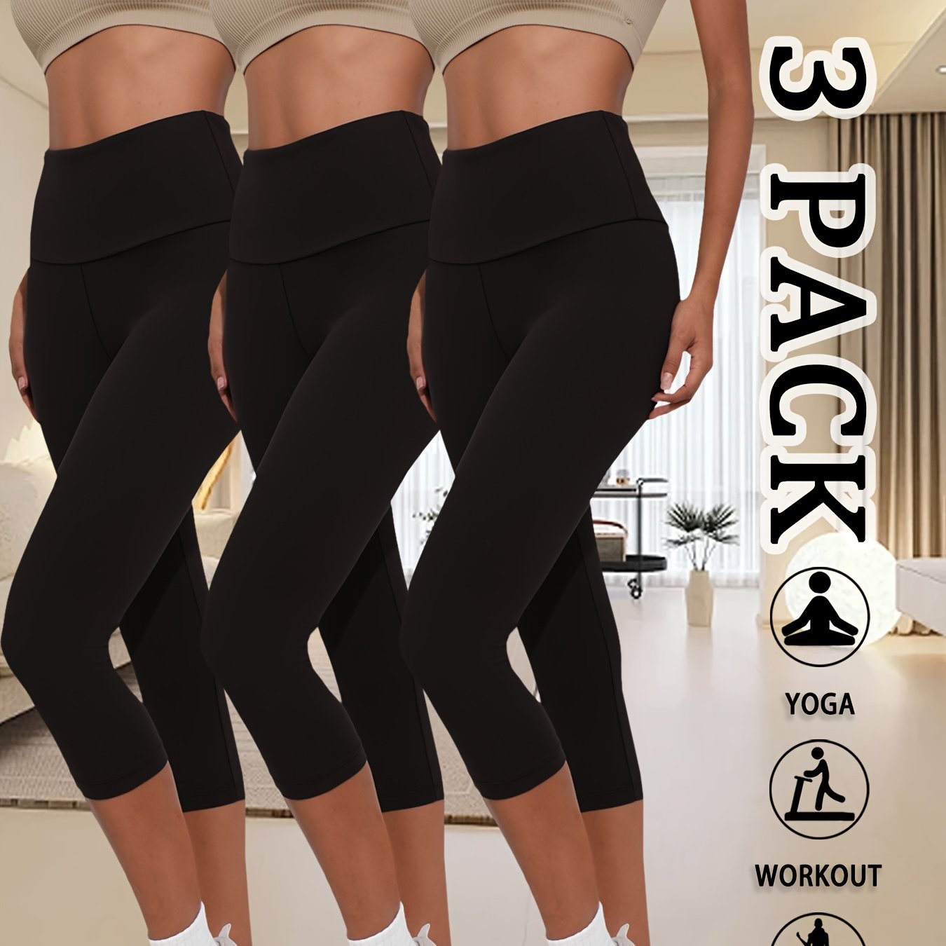 3er-Pack Caprihosen mit hoher Taille für Damen zum Trainieren