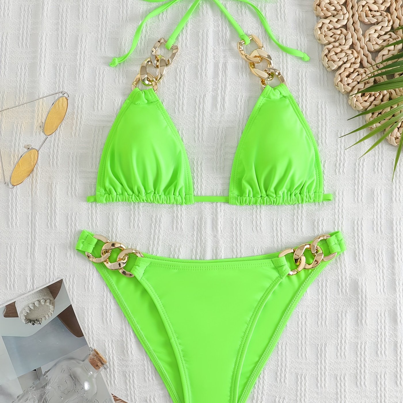 Damen Split Bademode Kettenloser ärmelloser Sexy Bikini