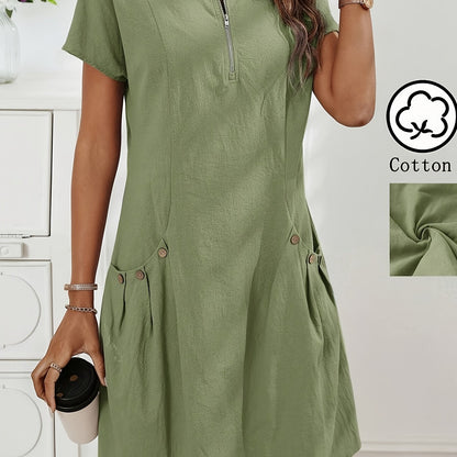 Lässiges Midikleid für Damen mit Reißverschluss und Taschen