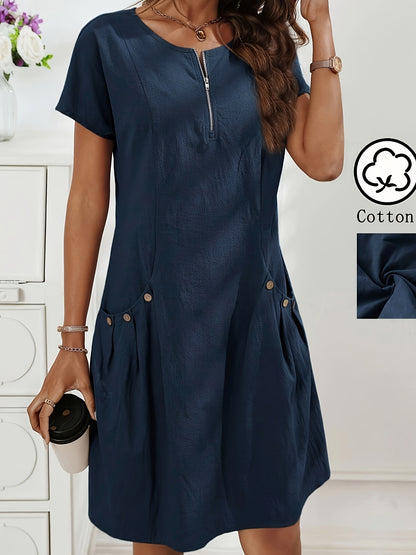 Lässiges Midikleid für Damen mit Reißverschluss und Taschen