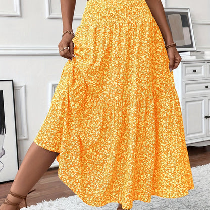 DP021742 Women's Casual Ditsy Floral Elastic Waist Pocket Skirt