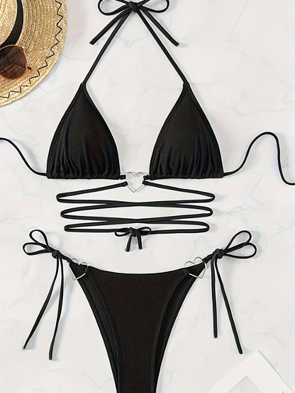 Sexy 2-Piece Bikini with Heart Detail and Backless Design