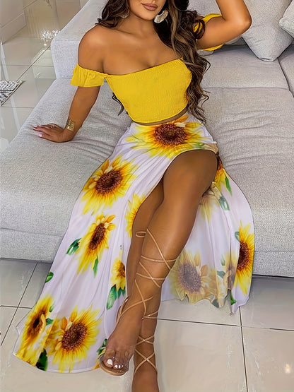 Bohemian Damen Tube Top und Midirock Set