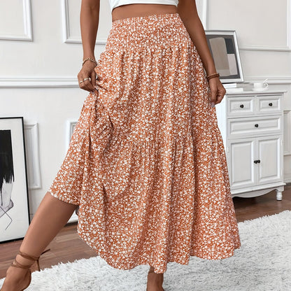 DP021742 Women's Casual Ditsy Floral Elastic Waist Pocket Skirt