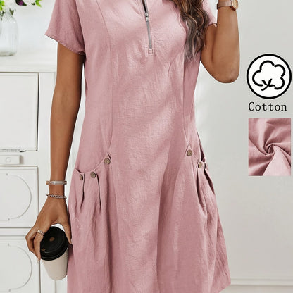 Lässiges Midikleid für Damen mit Reißverschluss und Taschen