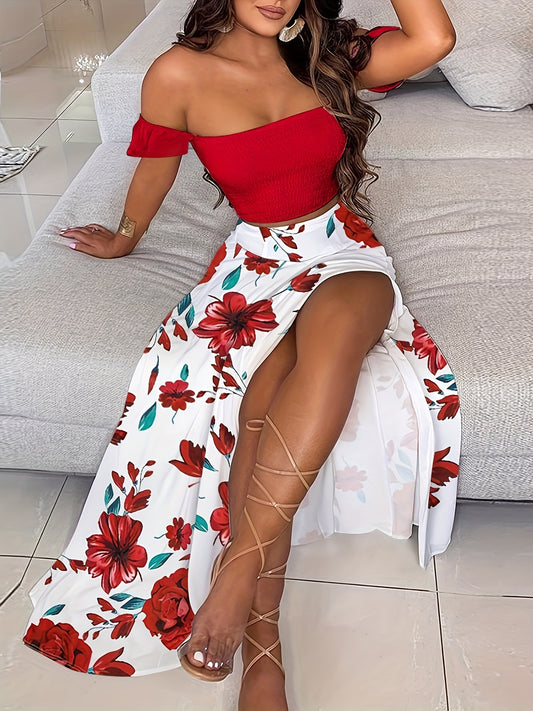 Bohemian Women's Tube Top and Midi Skirt Set