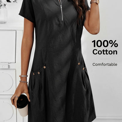 Lässiges Midikleid für Damen mit Reißverschluss und Taschen