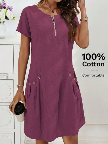 Lässiges Midikleid für Damen mit Reißverschluss und Taschen