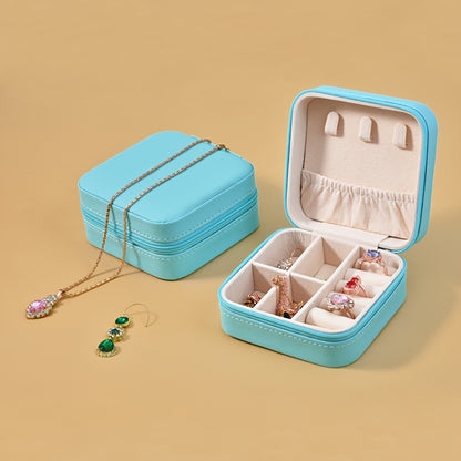 Luxurious Faux Leather Jewelry Organizer Box with Zipper and Multiple Compartments