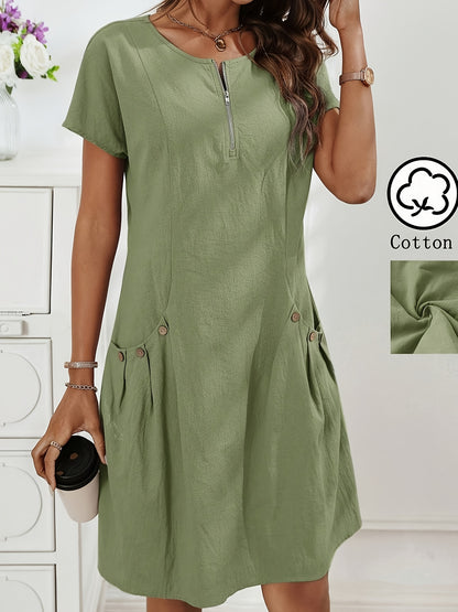 Lässiges Midikleid für Damen mit Reißverschluss und Taschen