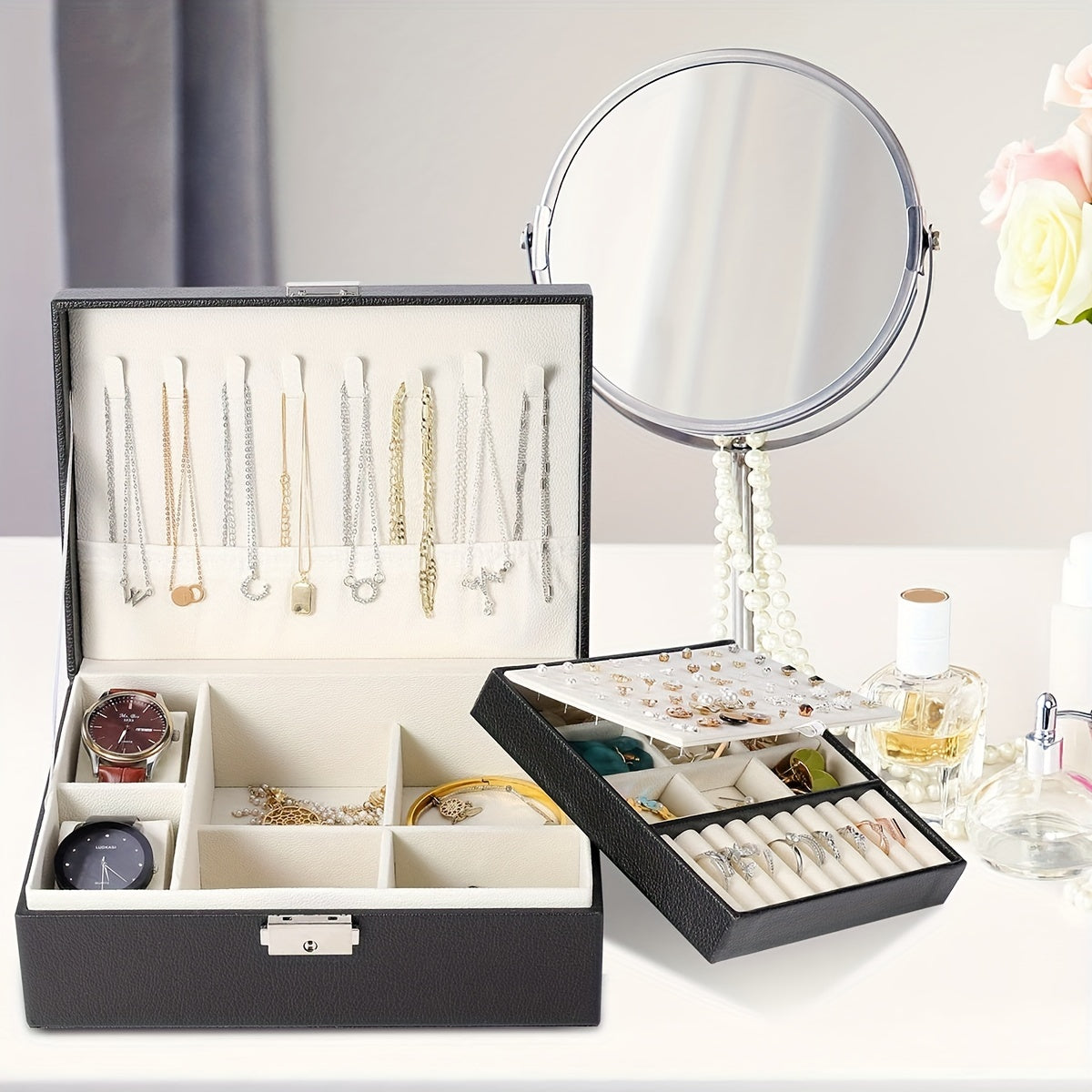 Large Capacity Double-Layer Jewelry Box for Women