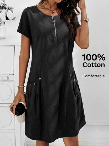 Lässiges Midikleid für Damen mit Reißverschluss und Taschen